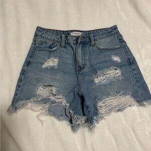 Women's Distressed Denim Shorts - Blue
